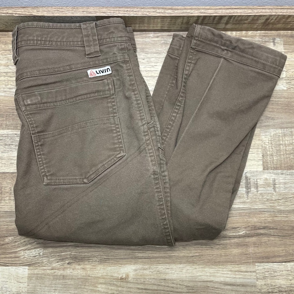 LIVSN Flex Canvas Pants Mens 31 Brown Outdoor Hike Roll-Up Leg Stretch 30"inseam